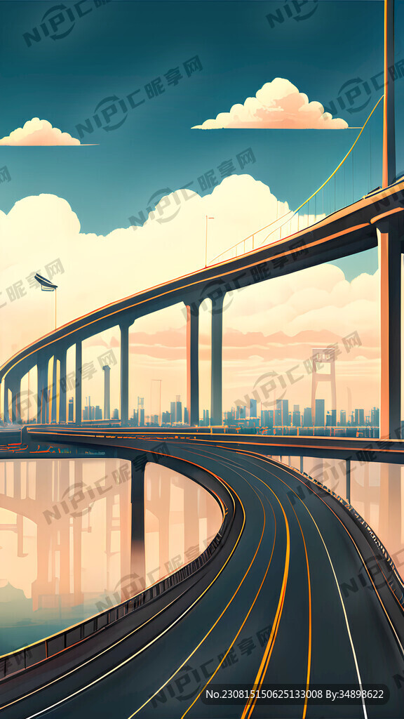 公路和拉索桥交错排列底部有船顶