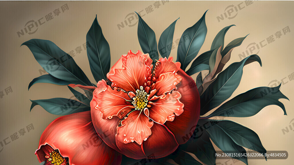 石榴花手绘