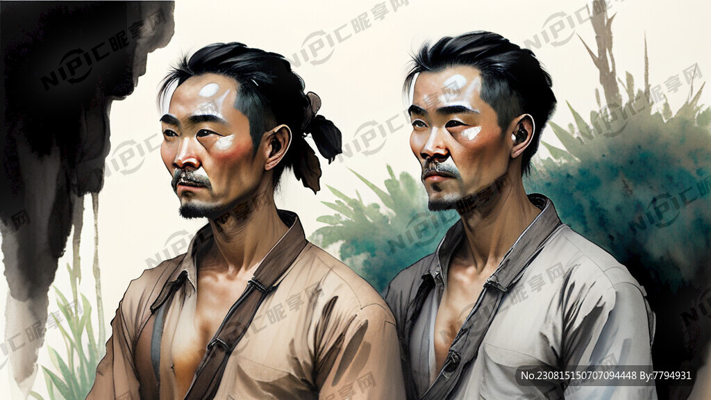 青年男子 身穿补丁衣服在干农活