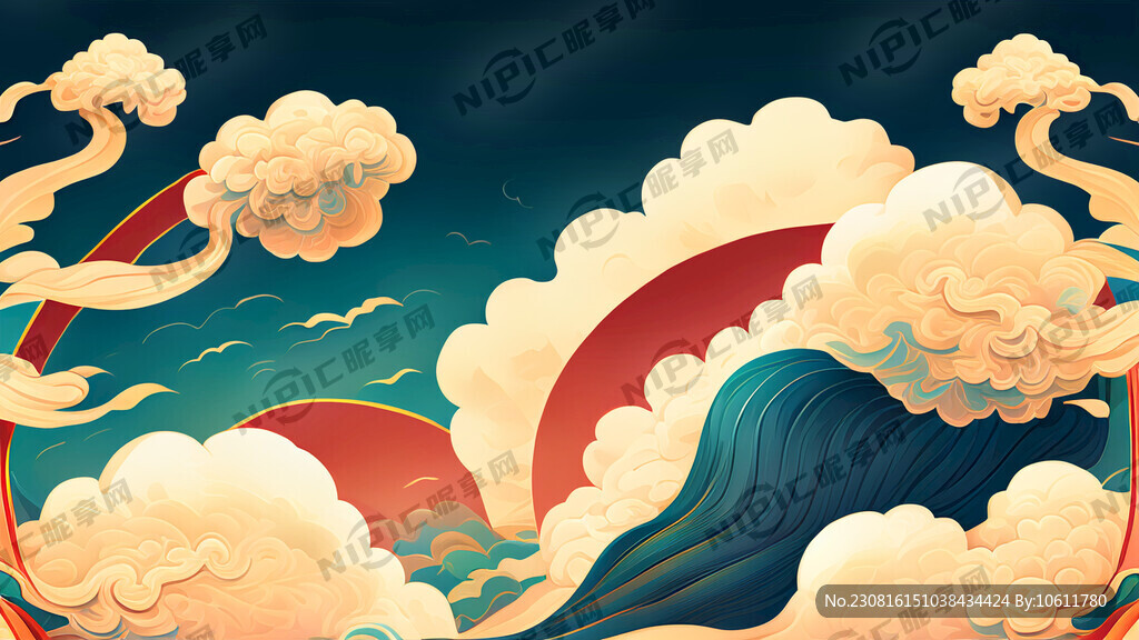 祥云元素国潮插画