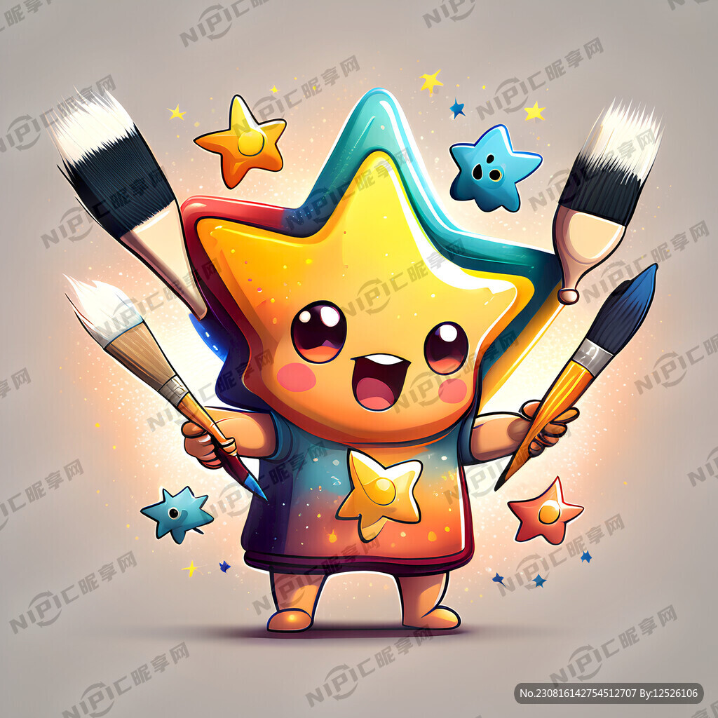 星星可爱卡通吉祥 手拿画笔