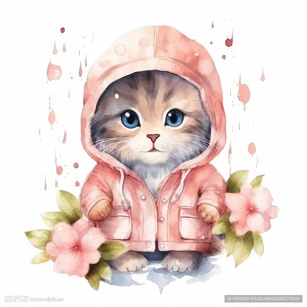 小猫水彩画 