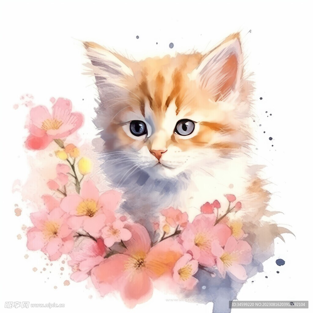 小猫水彩画 