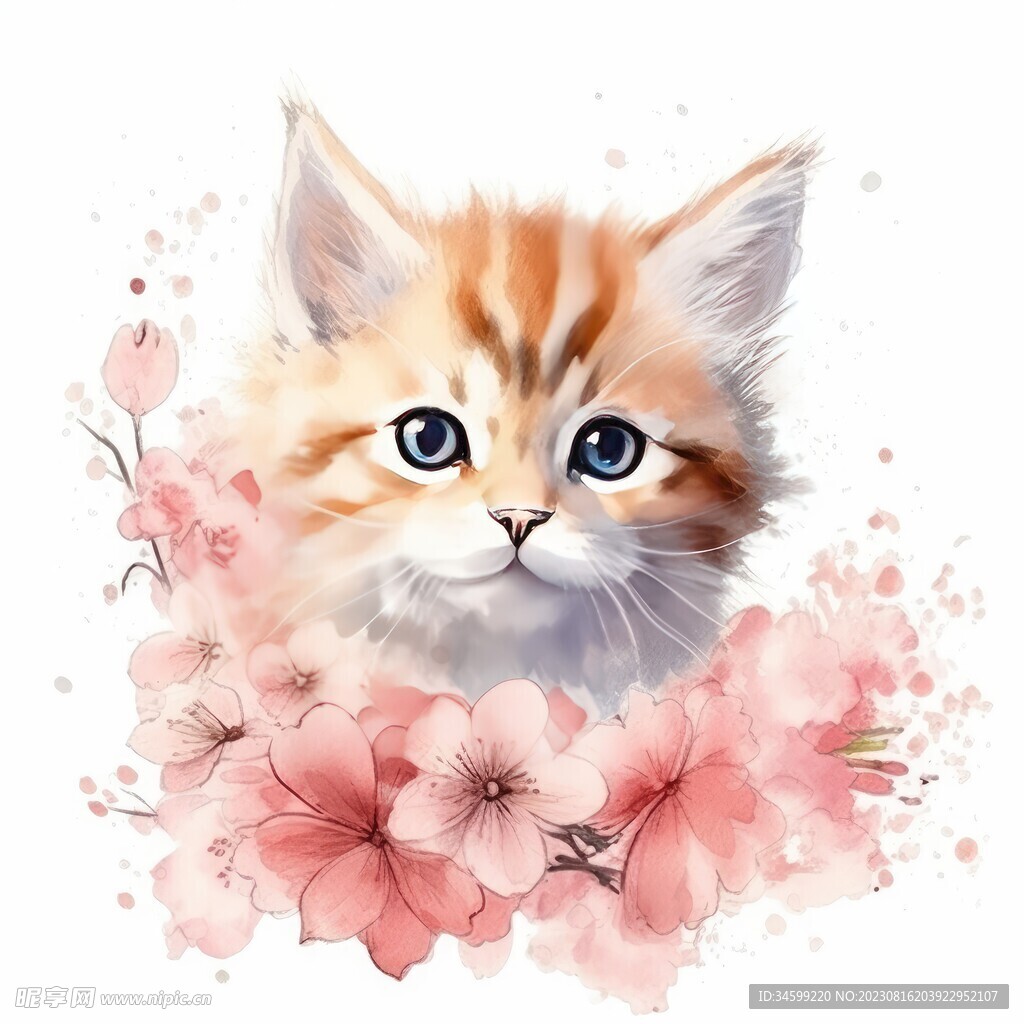 小猫水彩画 