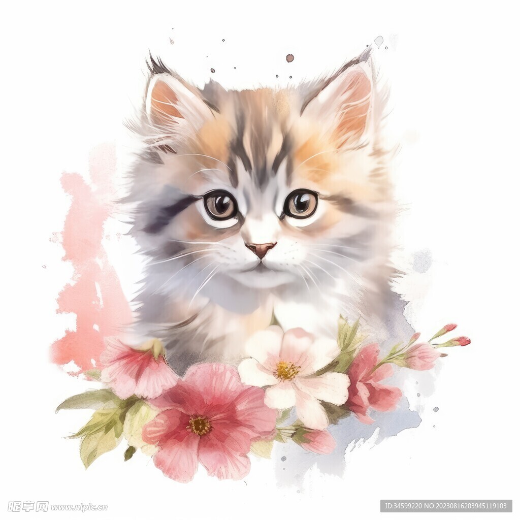 小猫水彩画 