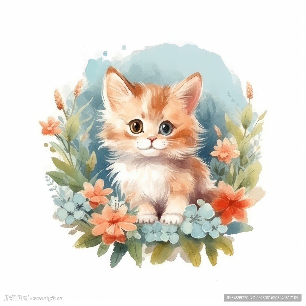 小猫水彩画 