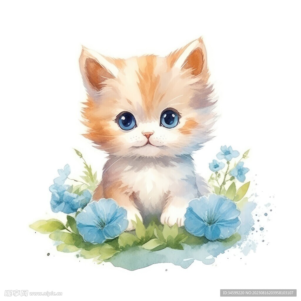 小猫水彩画 