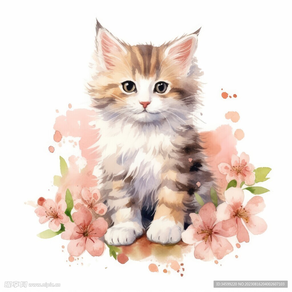 小猫水彩画 