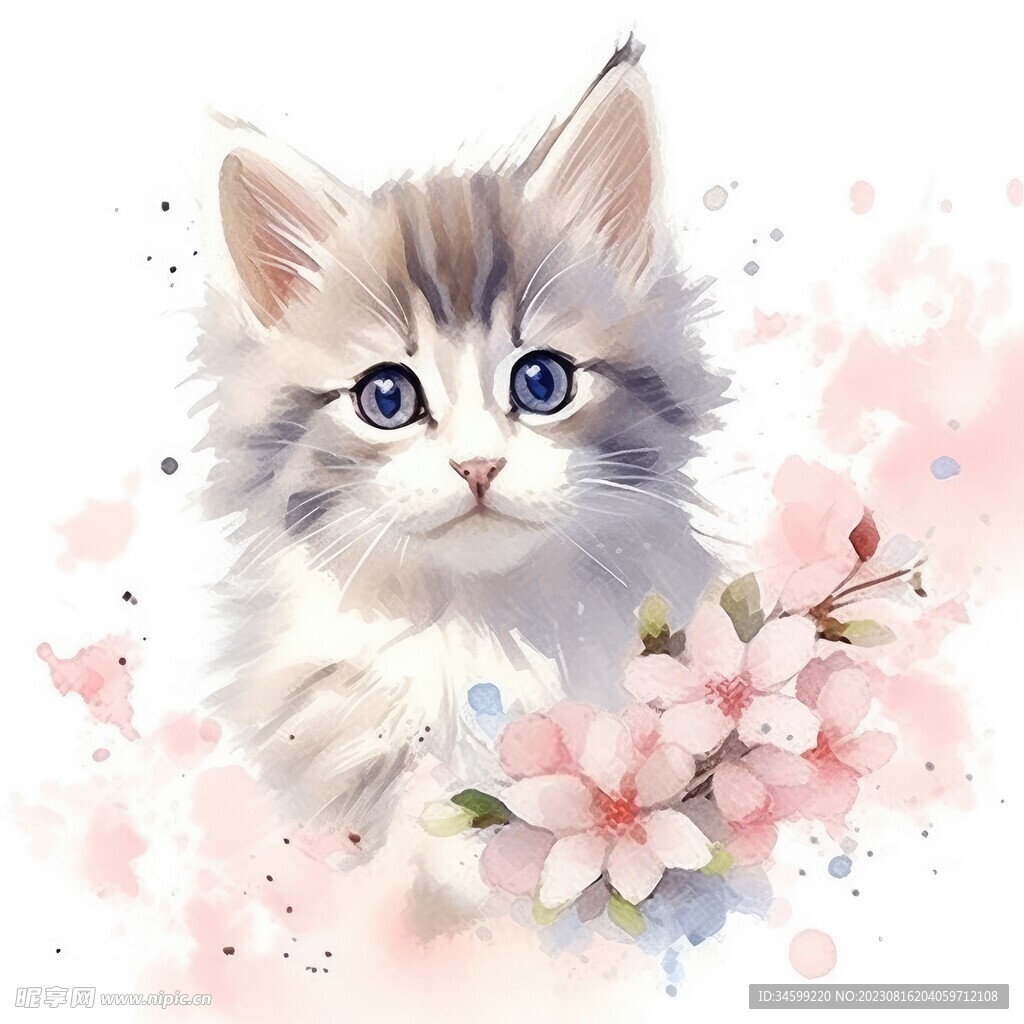 小猫水彩画 