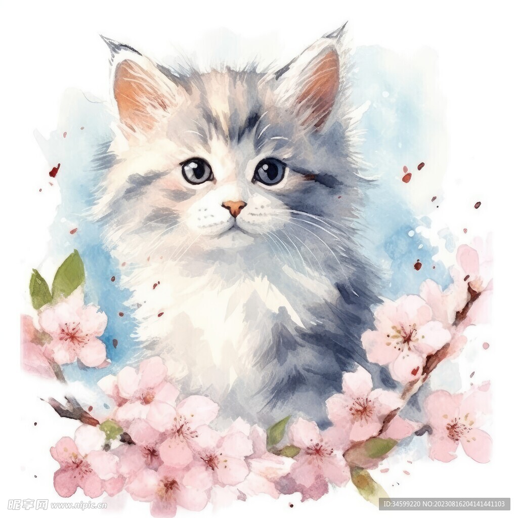 小猫水彩画 