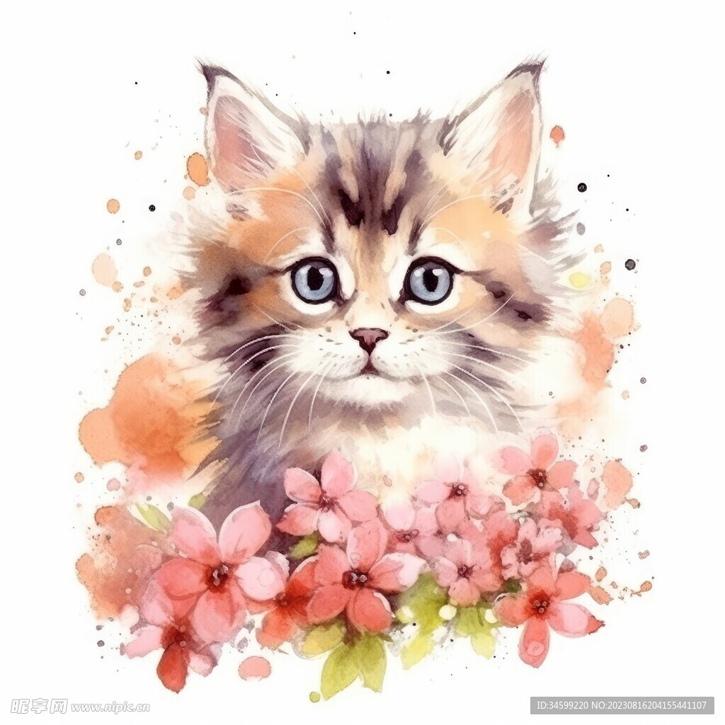 小猫水彩画 