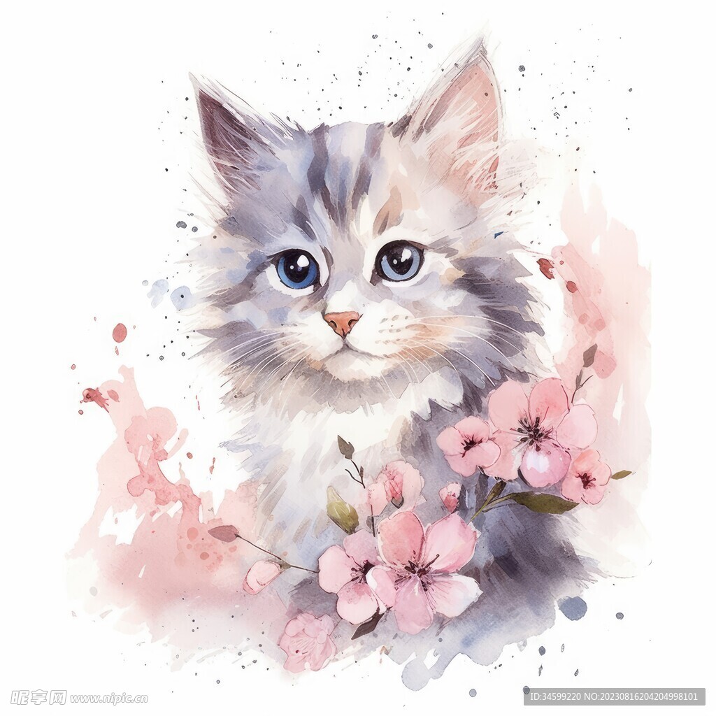 小猫水彩画 