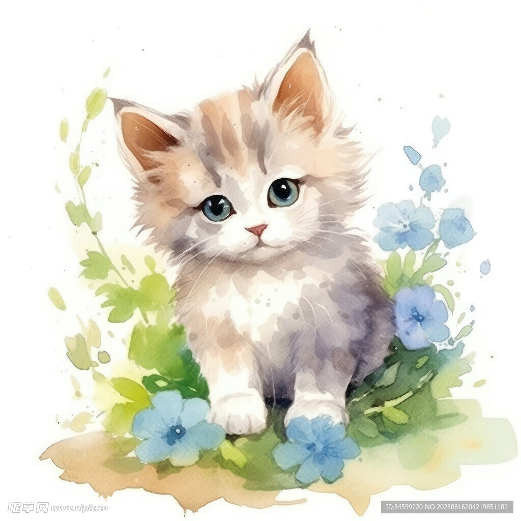 小猫水彩画 