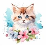小猫水彩画 