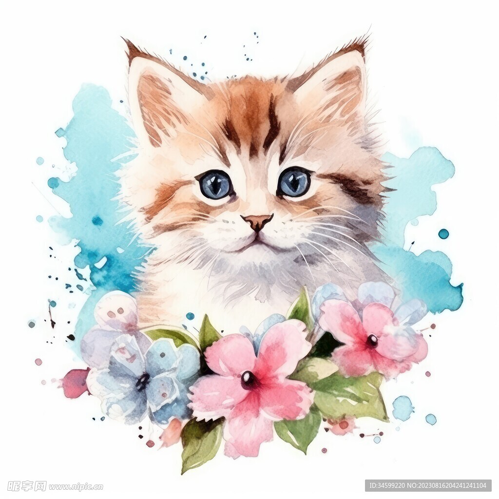 小猫水彩画 