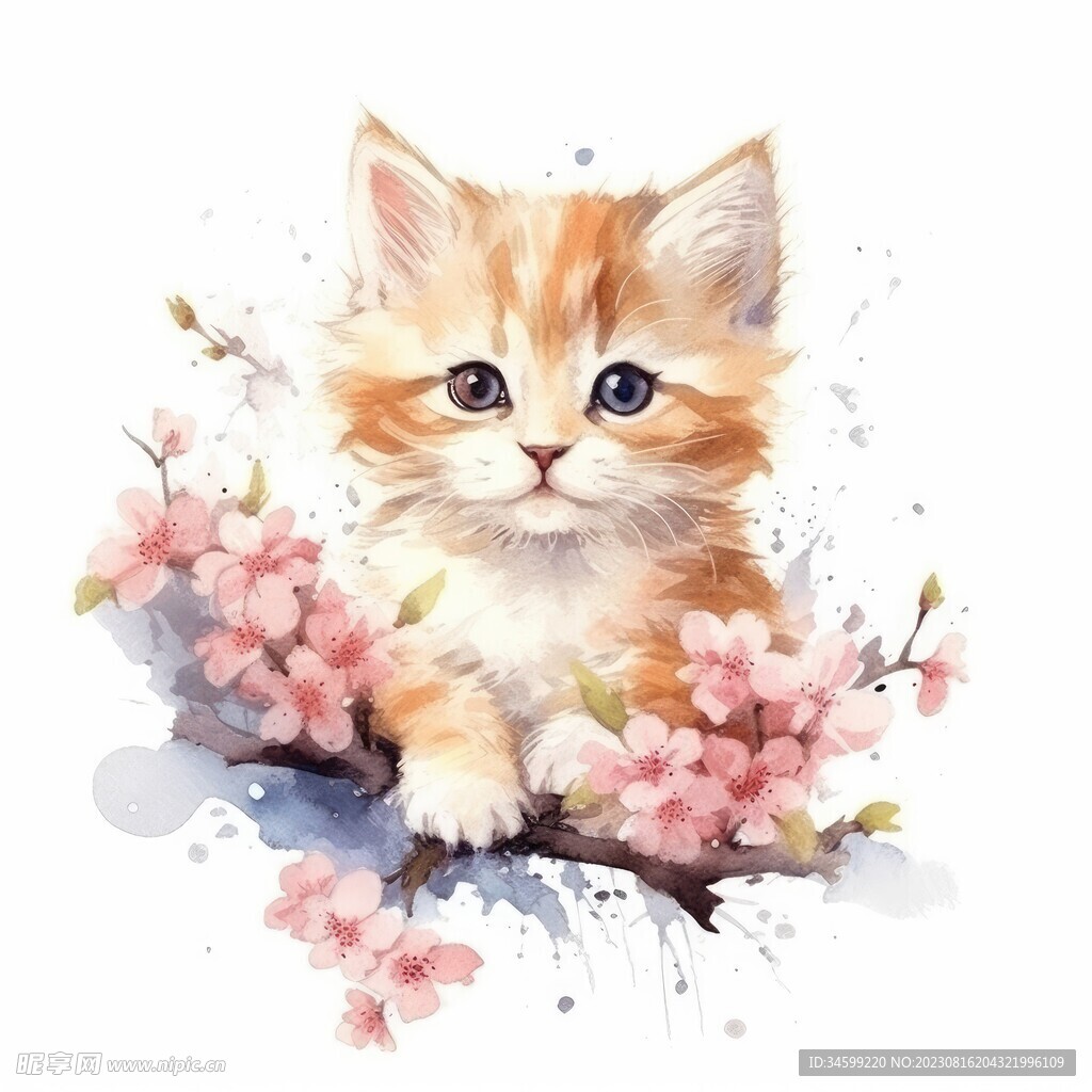 小猫水彩画 