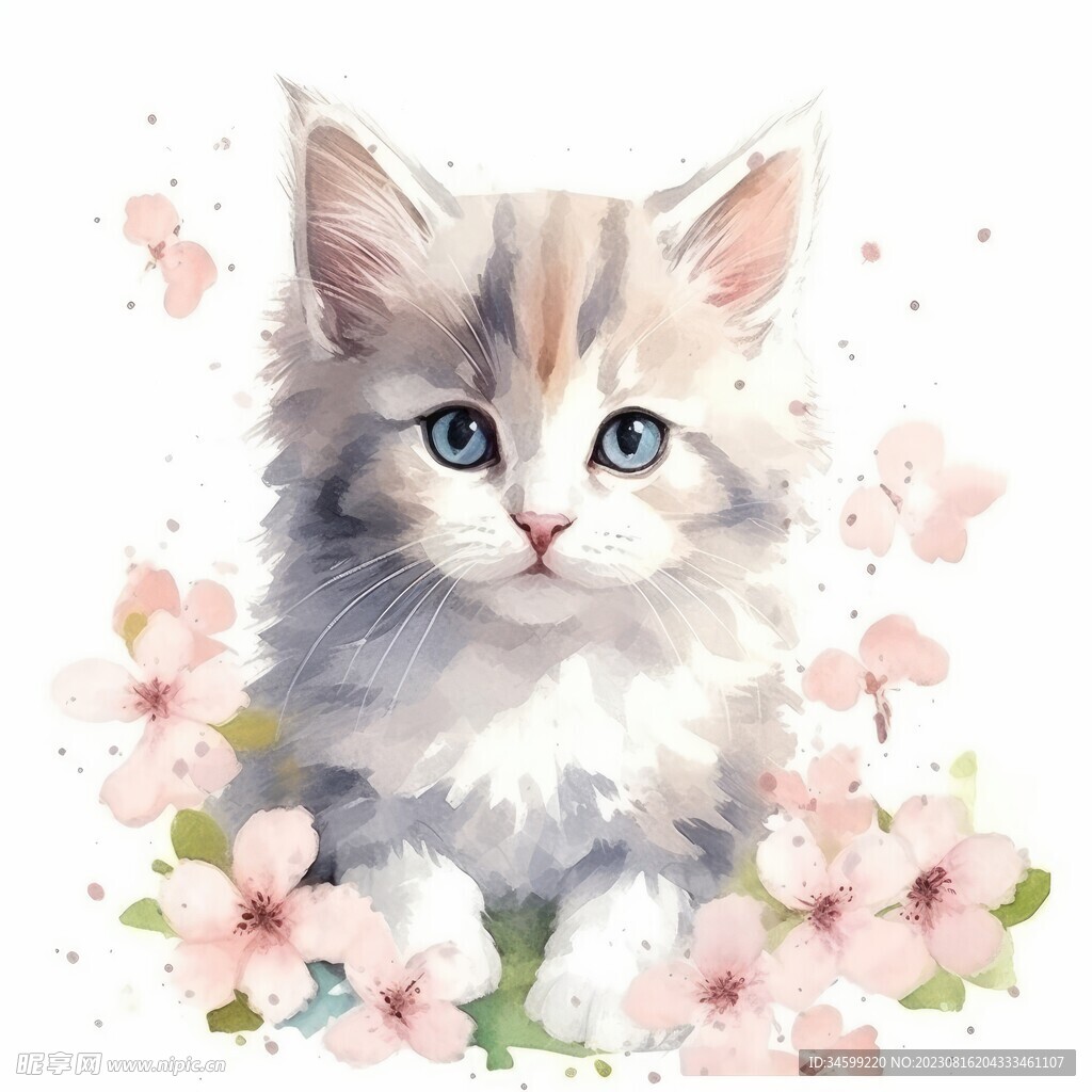 小猫水彩画 