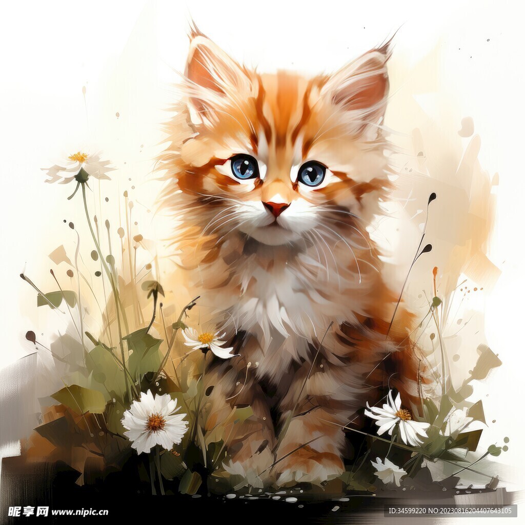小猫水彩画 