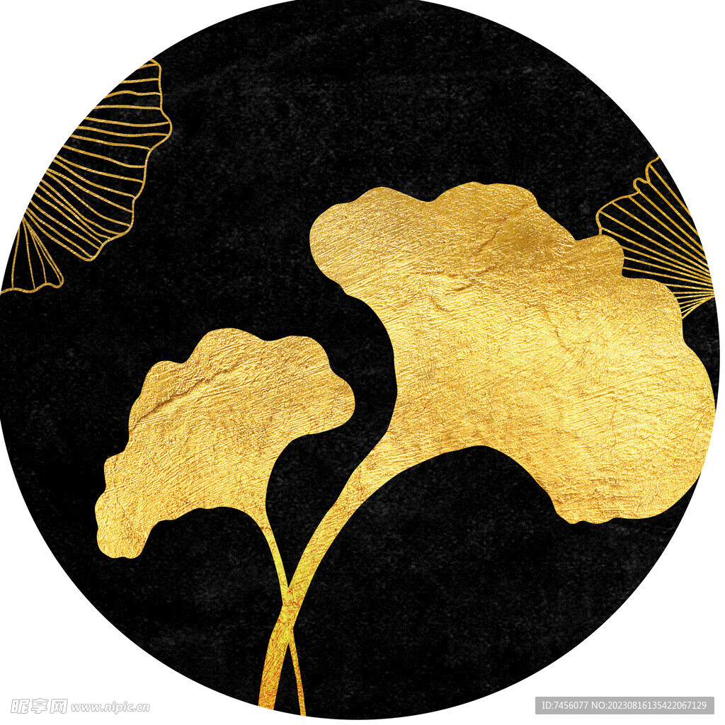 金色树叶圆形挂画装饰画