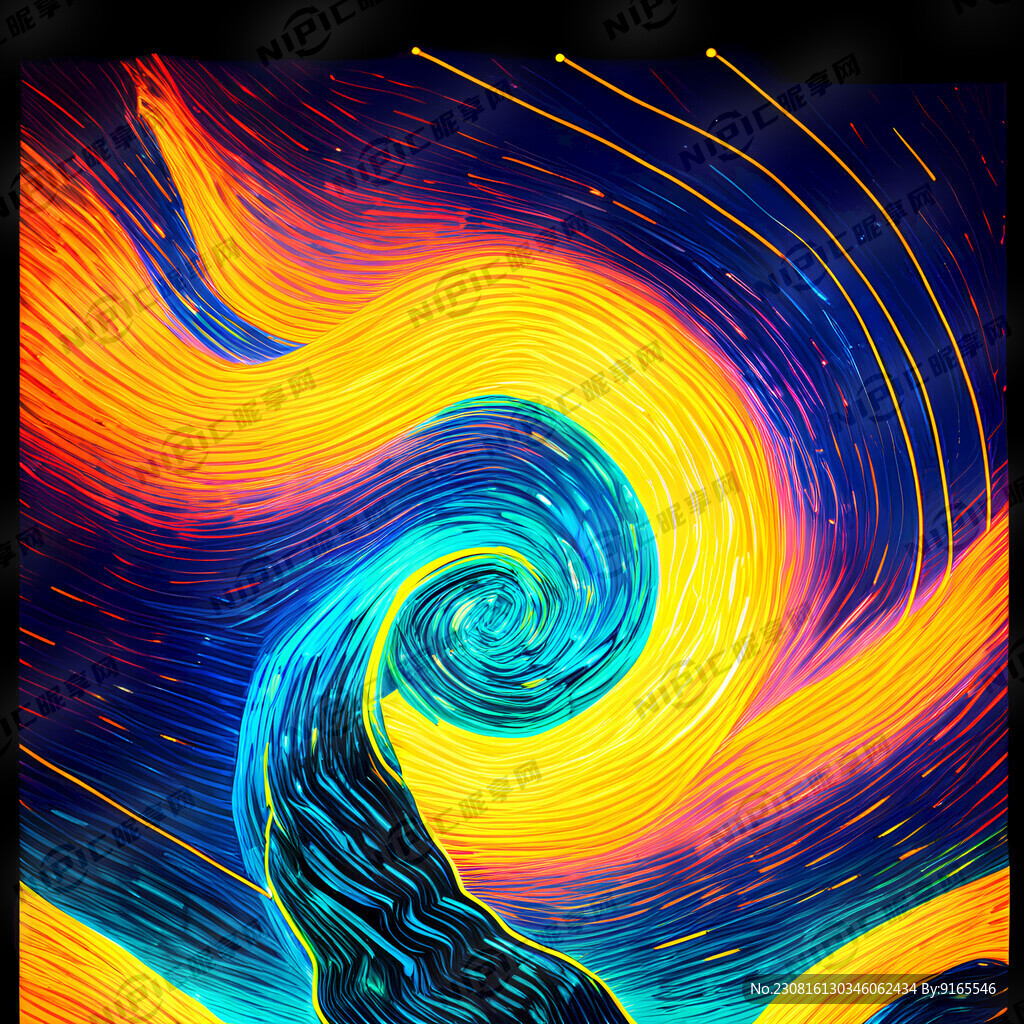 梵高 星空 线条 霓虹灯