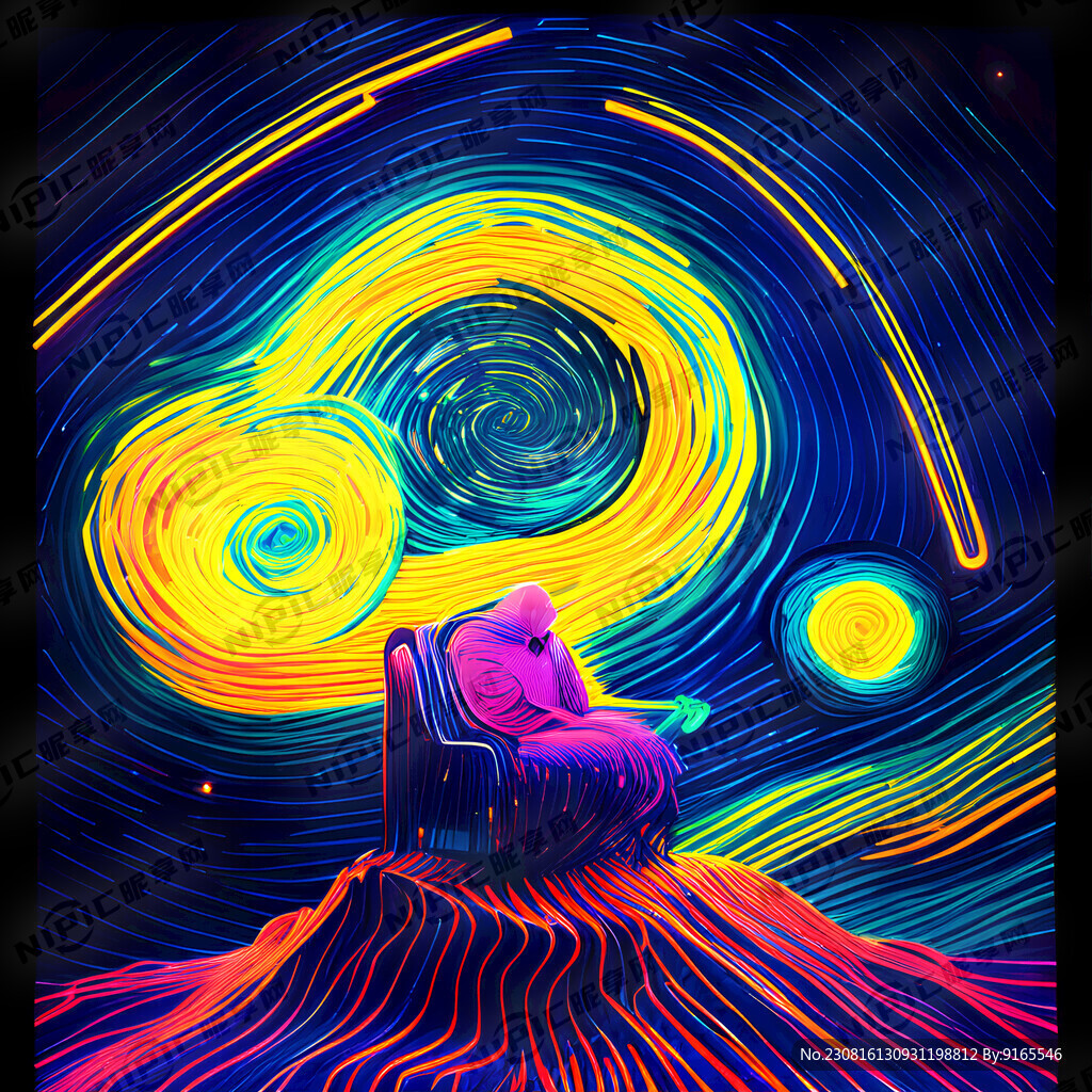 梵高创意星空 线条 霓虹灯