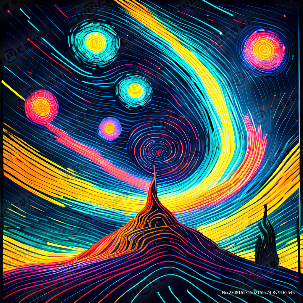 梵高创意星空 线条 霓虹灯