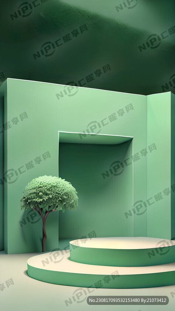 3d渲染舞台 绿植