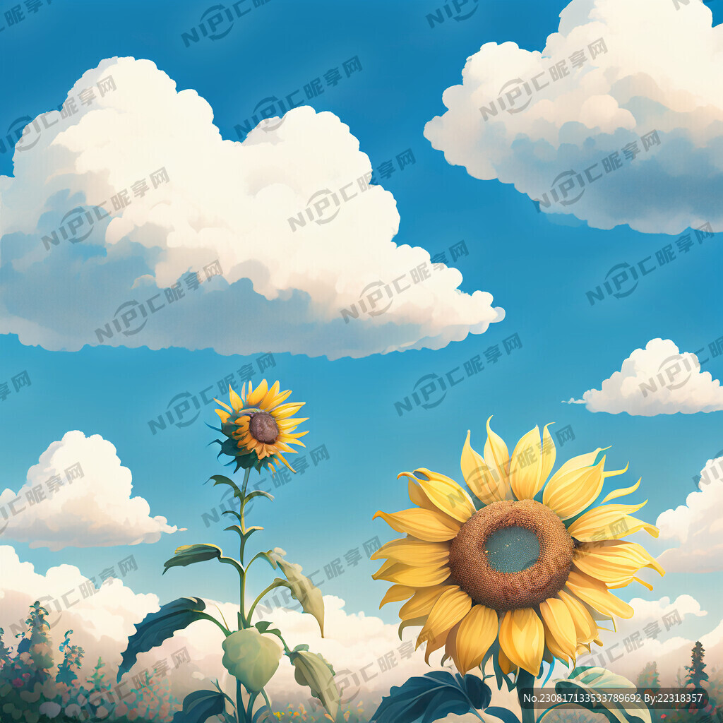 花园向日葵蓝天白云