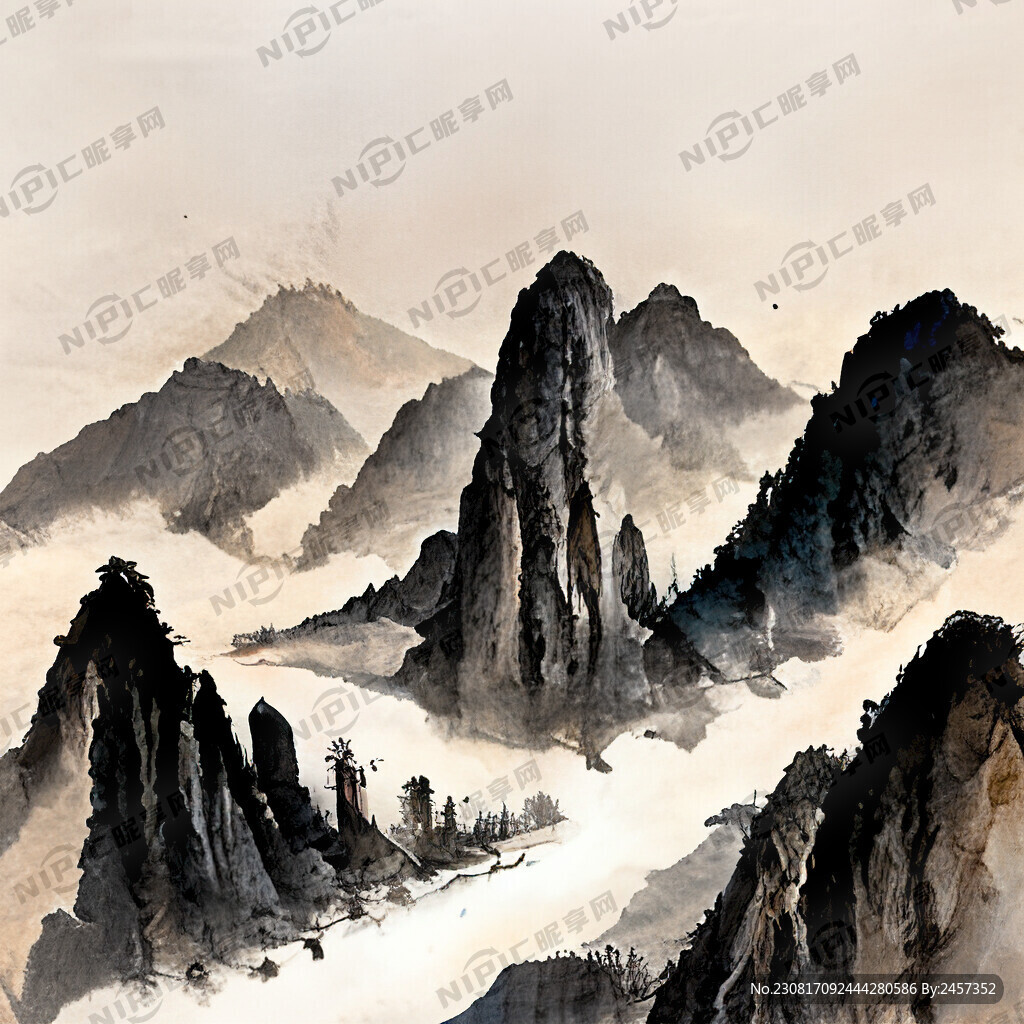 山谷 中国风 中国画 山水