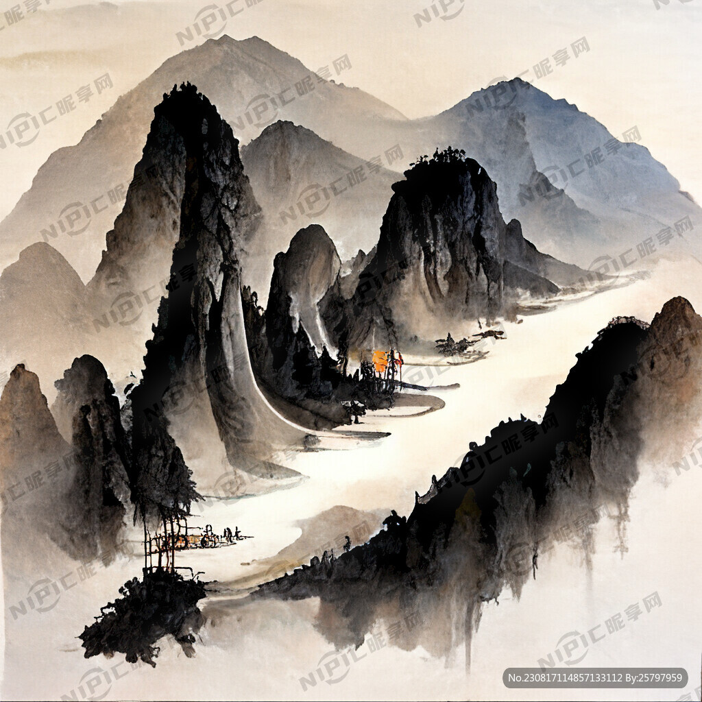 山谷 中国风 中国画 山水