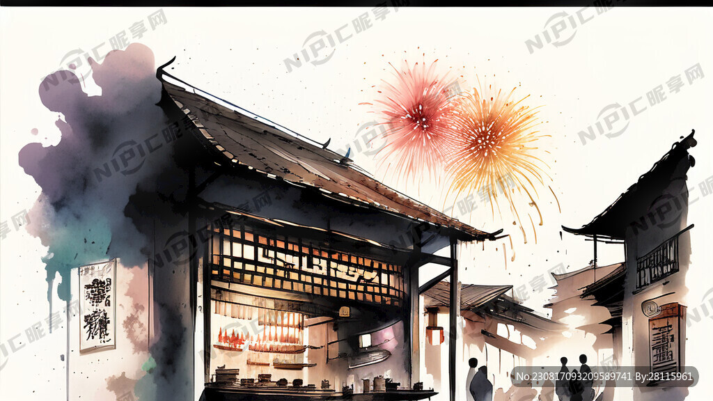 烧烤店背景浓烟火花