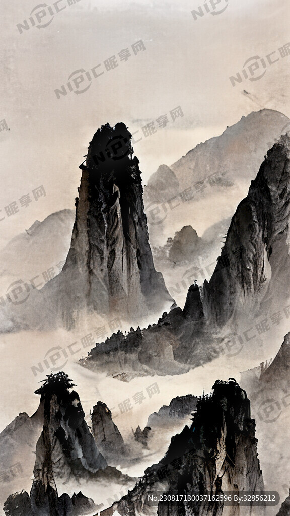山谷 中国风 中国画 山水