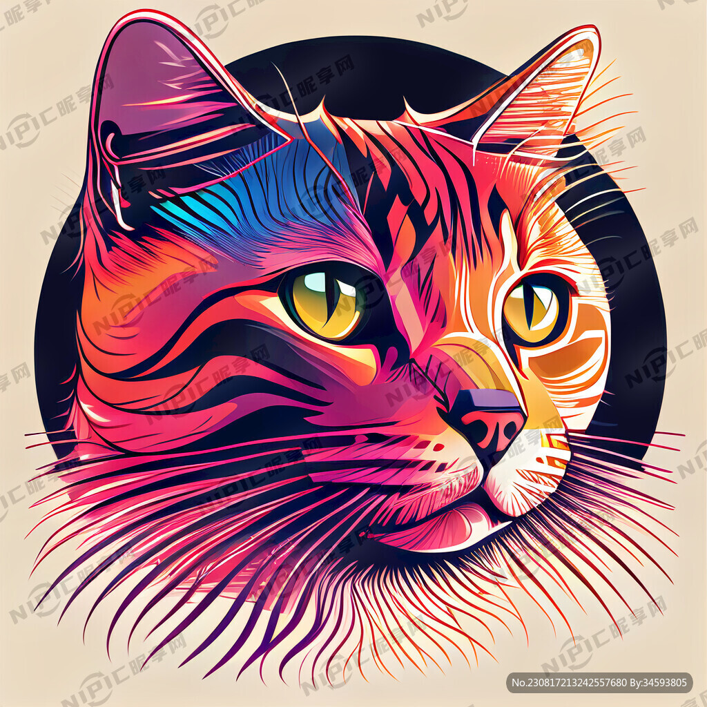 设计一个的炫彩猫猫线型的矢量图