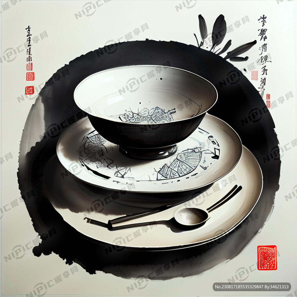 家和万事兴主题 水墨画