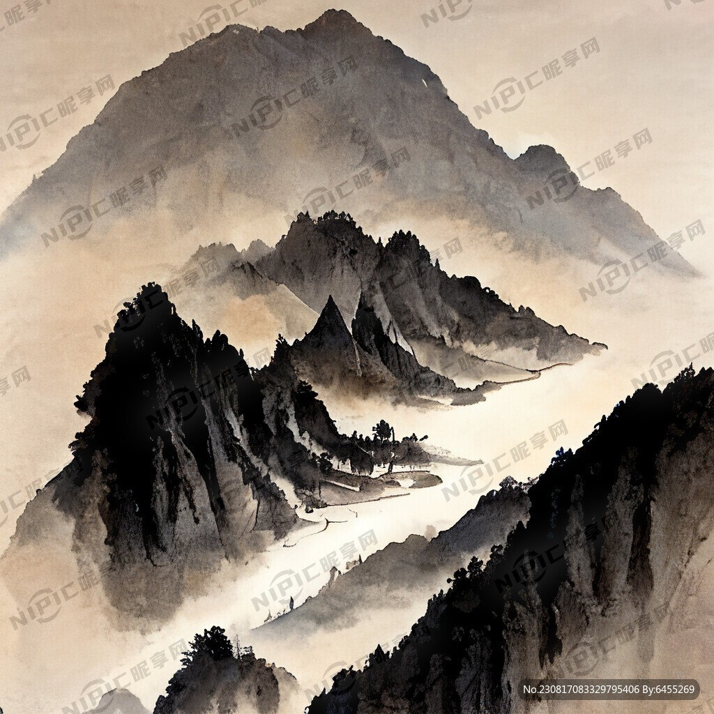 山谷 中国风 中国画 山水