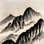 山谷，中国风，中国画，山水，水墨风格，写意，意境，高雅，高清，仙风道骨。