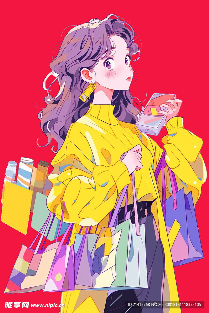手绘购物女孩