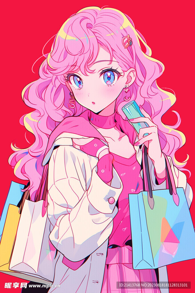 手绘购物女孩