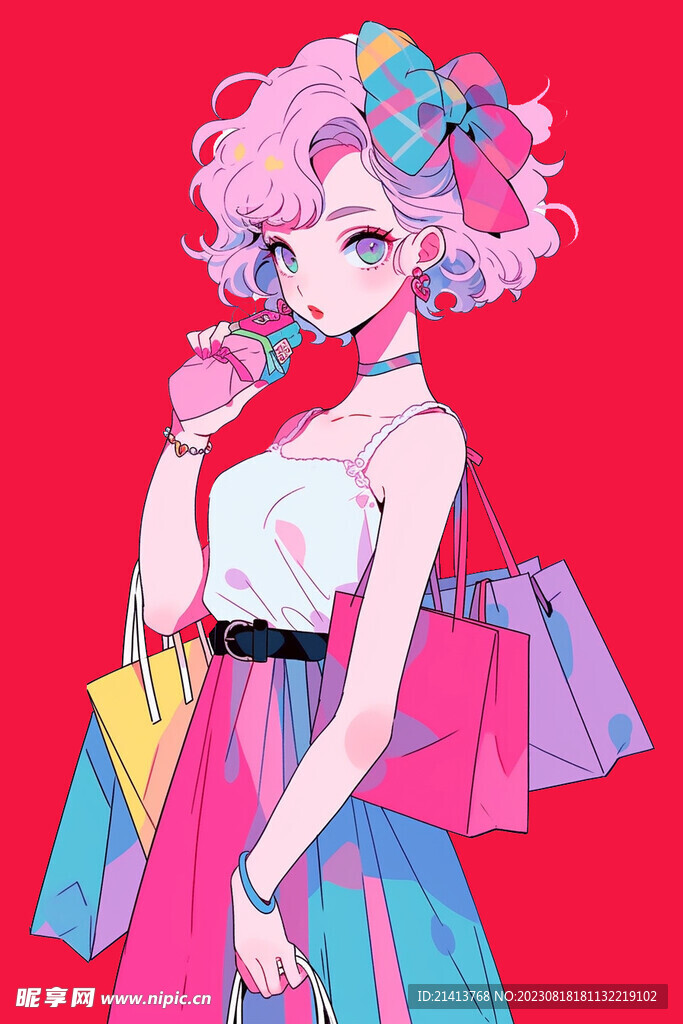 手绘购物女孩 