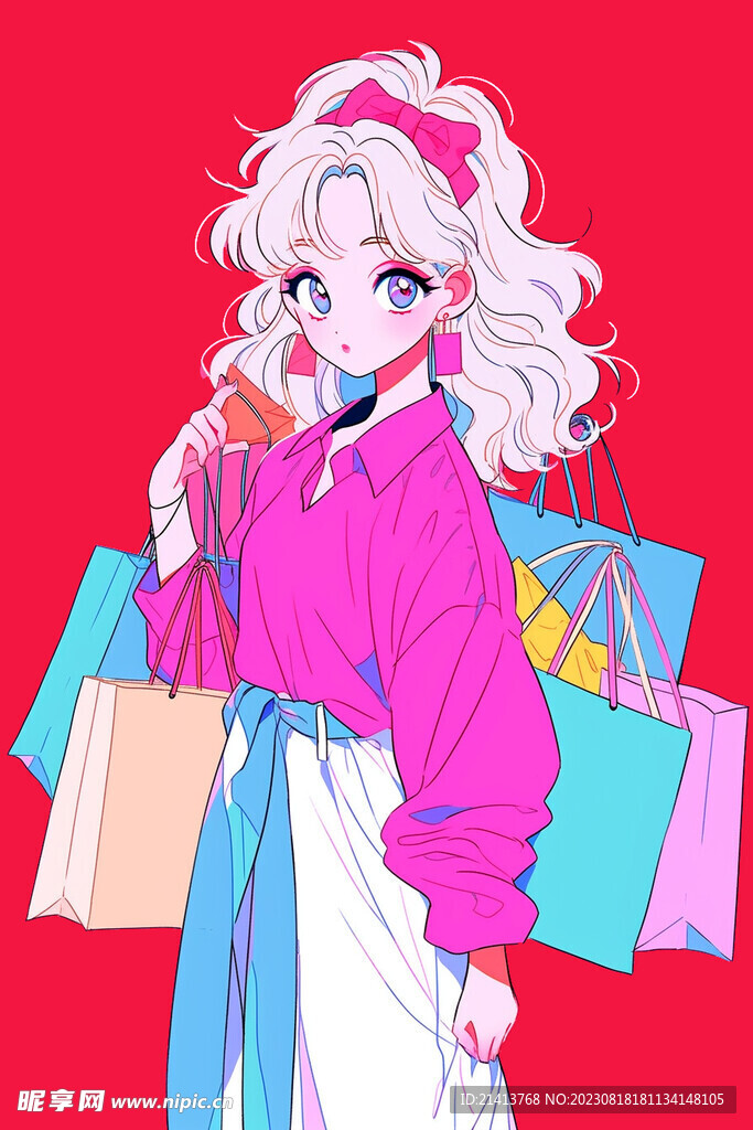 手绘购物女孩 