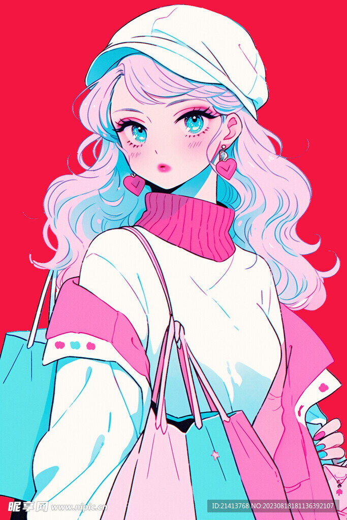 手绘购物女孩 
