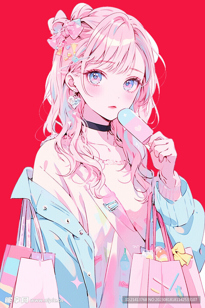手绘购物女孩 