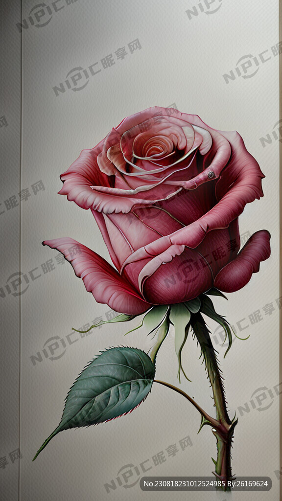 一朵手绘插画玫瑰