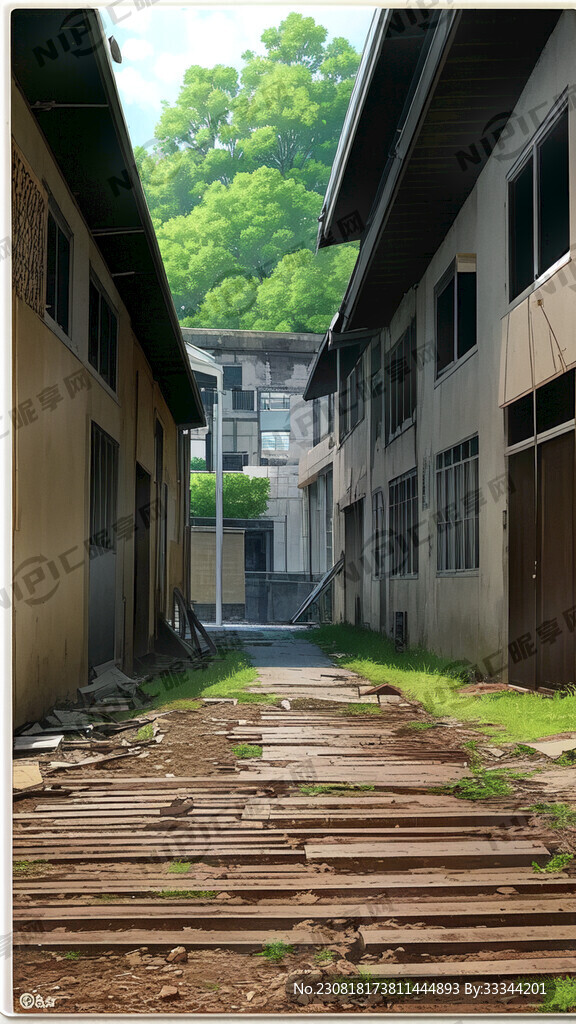 一所学校废墟 还有一些学生