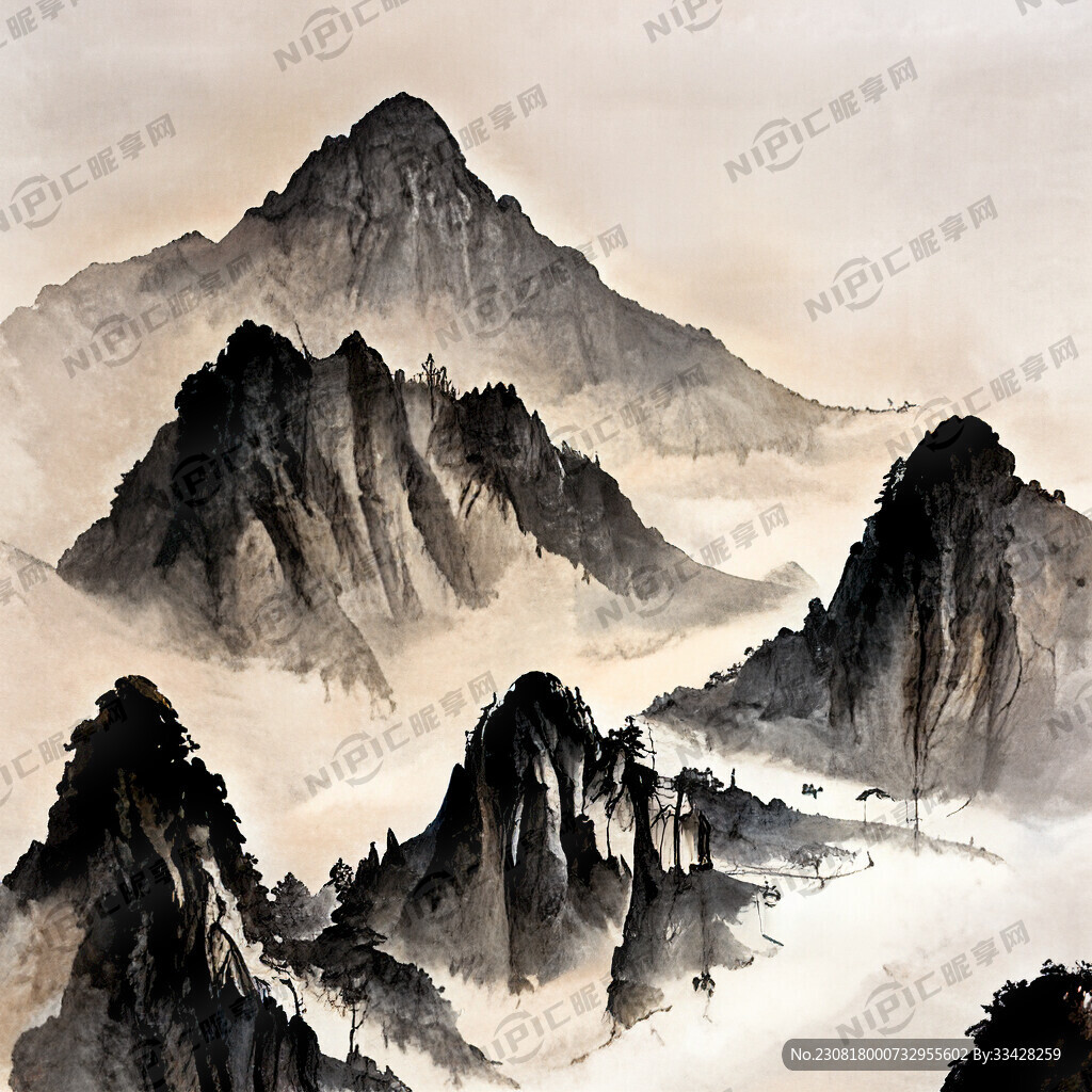 山谷 中国风 中国画 山水