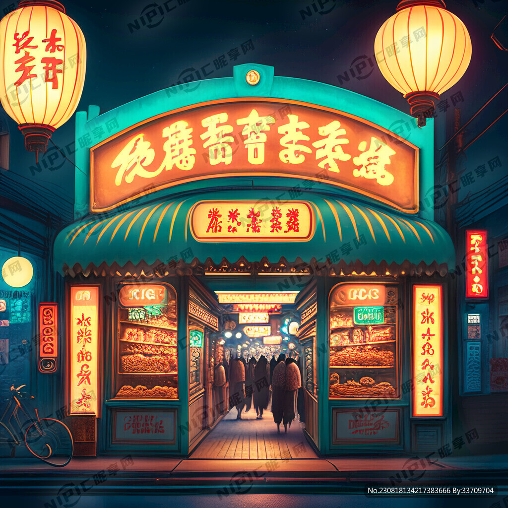 美丽的夜空 复古风的门头