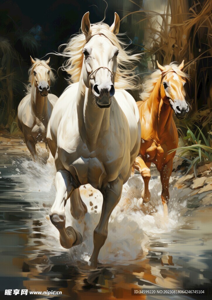 骏马油画 
