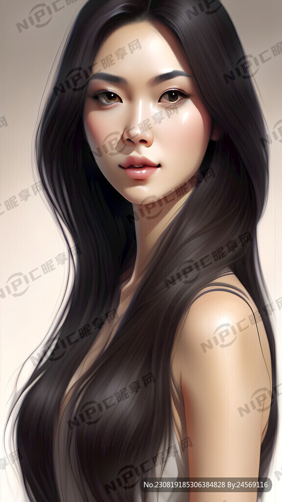 长发侧身美女身材曼妙