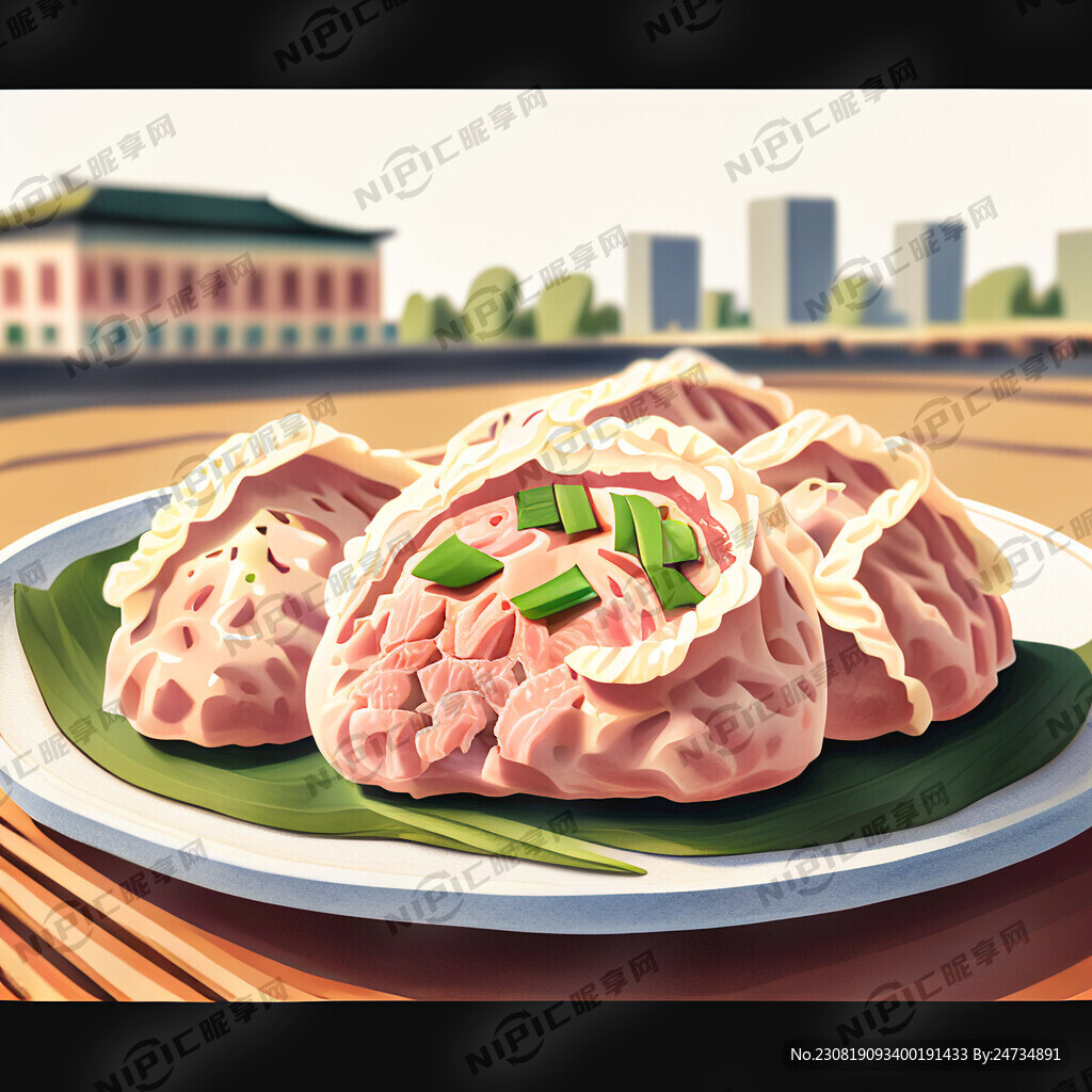 猪肉大葱水饺 插画风格