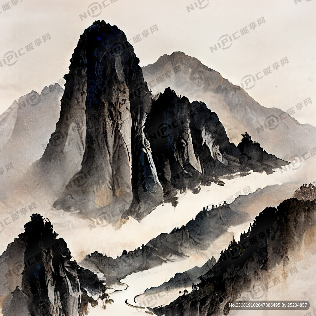山谷 中国风 中国画 山水